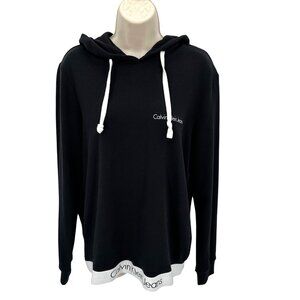 Calvin Klein Jeans Womens Black Hoodie W/ White Logo Hem Size M